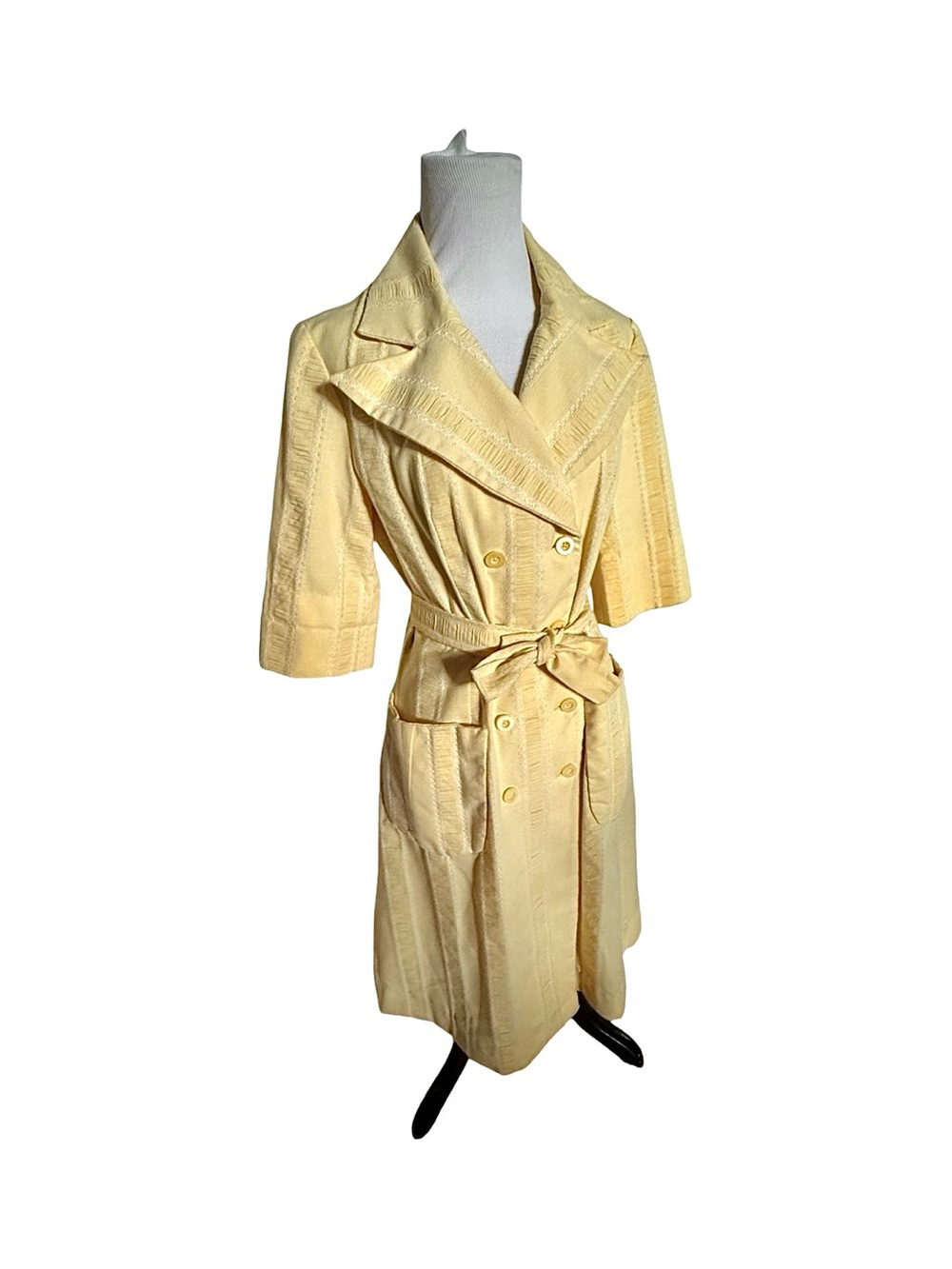 Vintage Dress in Butter Yellow Retro Smock Shirt Style Double Breasted Women’s S